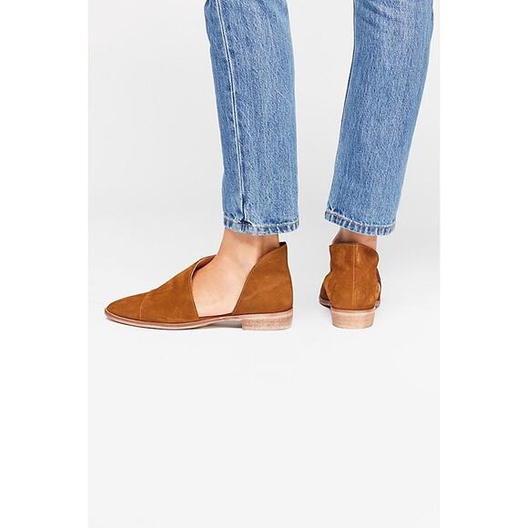 FREE PEOPLE Royale Flat Brown Suede Leather Flat Shoes Cutouts Size 36 US 6 - Picture 1 of 13